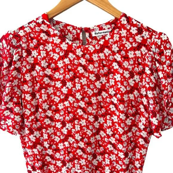 Reformation Andre Floral Crepe Midi Dress in Nina Red‎ Size 6 - Picture 5 of 9